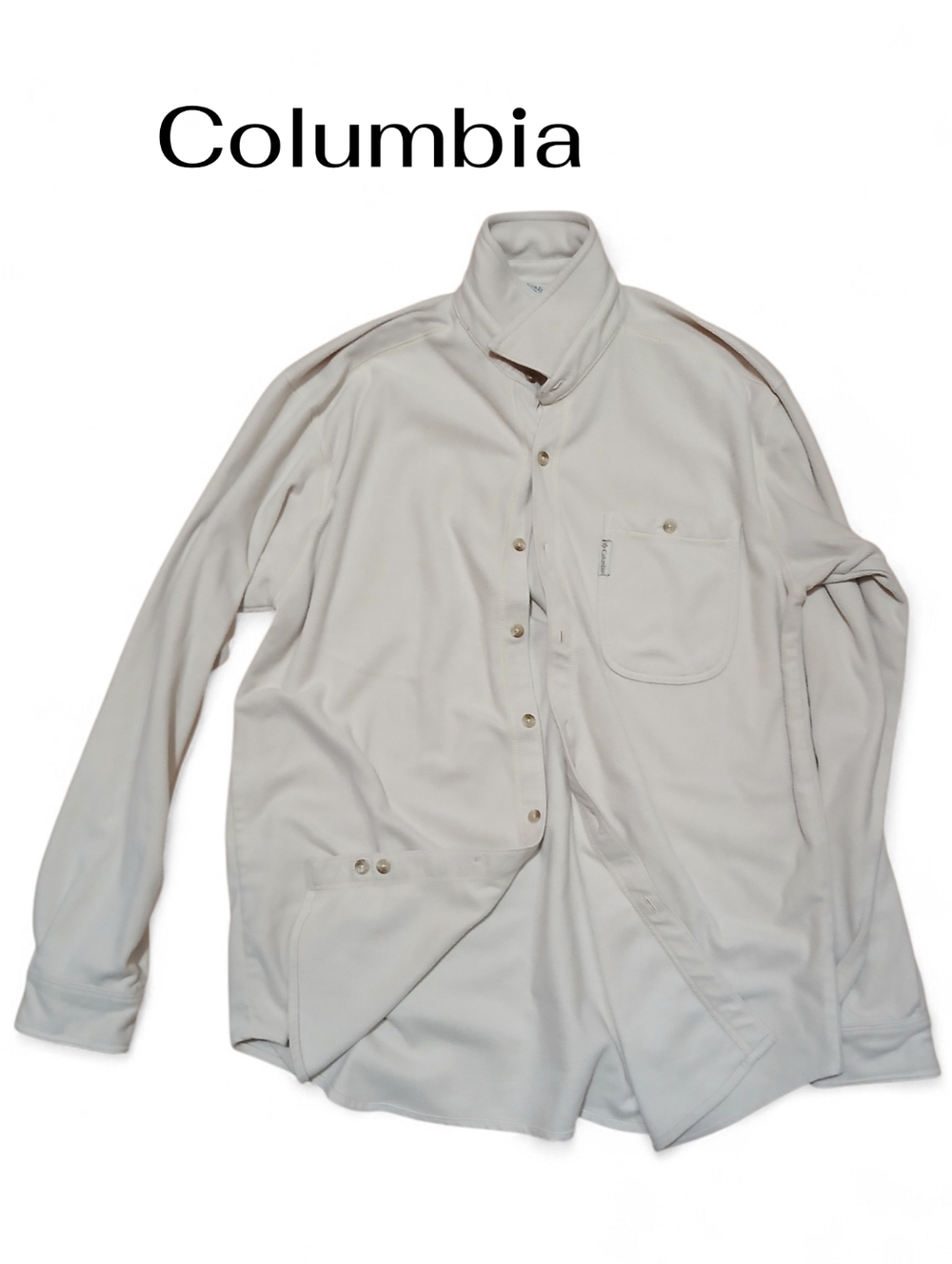 Columbia Men's Size Large Neutral Beige Button-Front Fleece Shirt Jacket - Picture 1 of 7